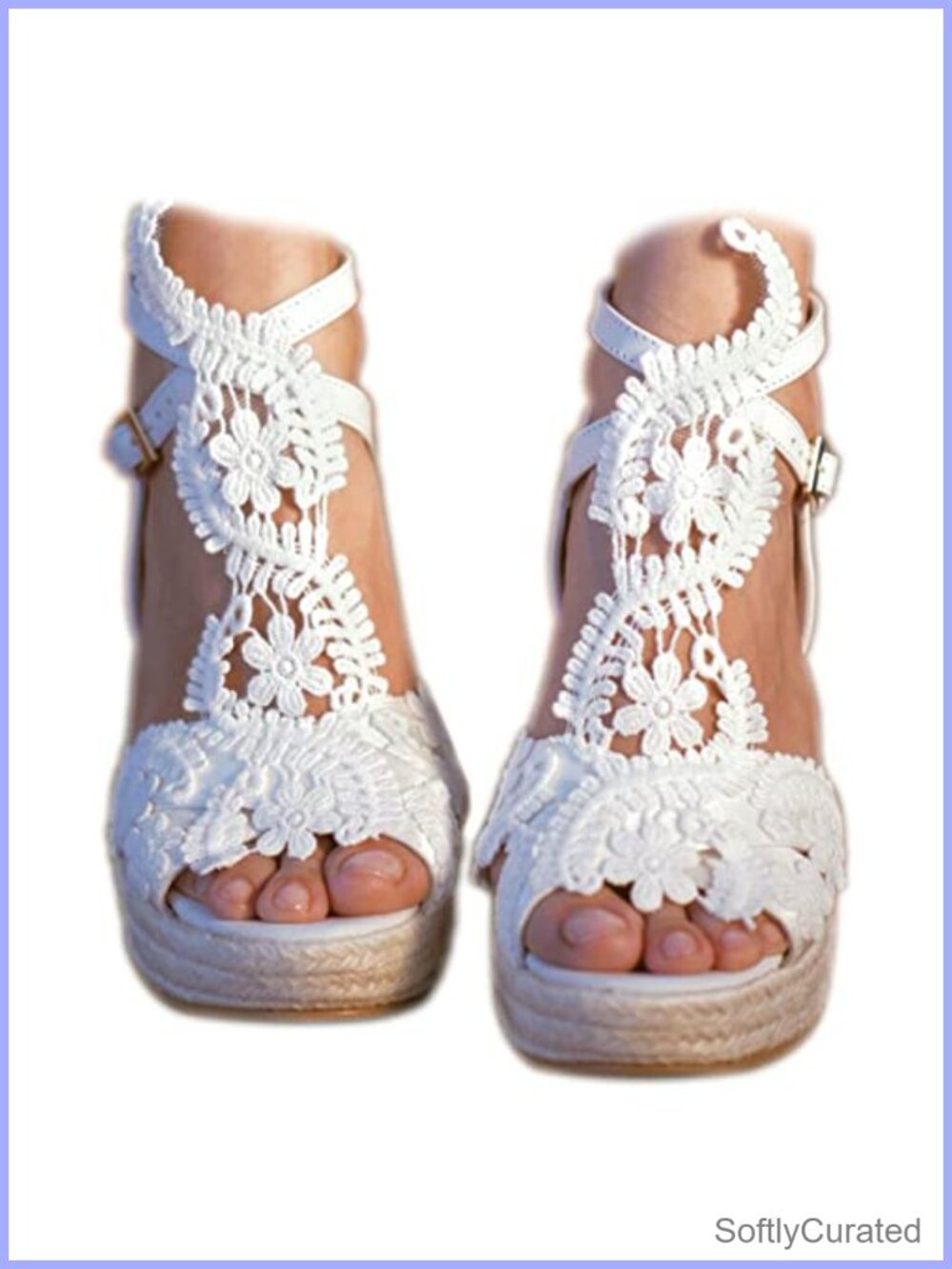 Women's Platform Wedge Sandals Open Toe Ankle Strap Lace Wedding Bridesmaid